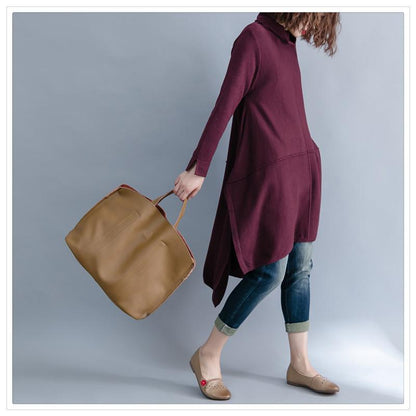 Women High Neck Irregular Fall Dresses-STYLEGOING