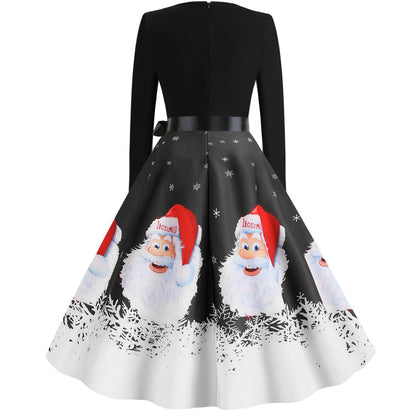 Vintage Merry Christmas Round Neck Long Sleeves Dresses-STYLEGOING