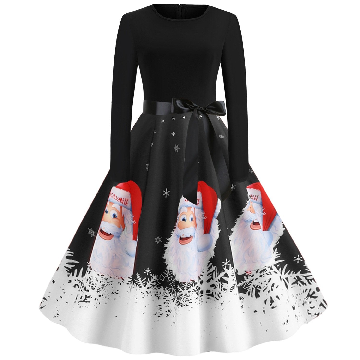 Vintage Merry Christmas Round Neck Long Sleeves Dresses-STYLEGOING