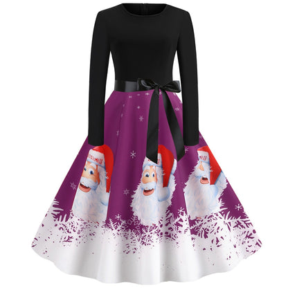 Vintage Merry Christmas Round Neck Long Sleeves Dresses-STYLEGOING
