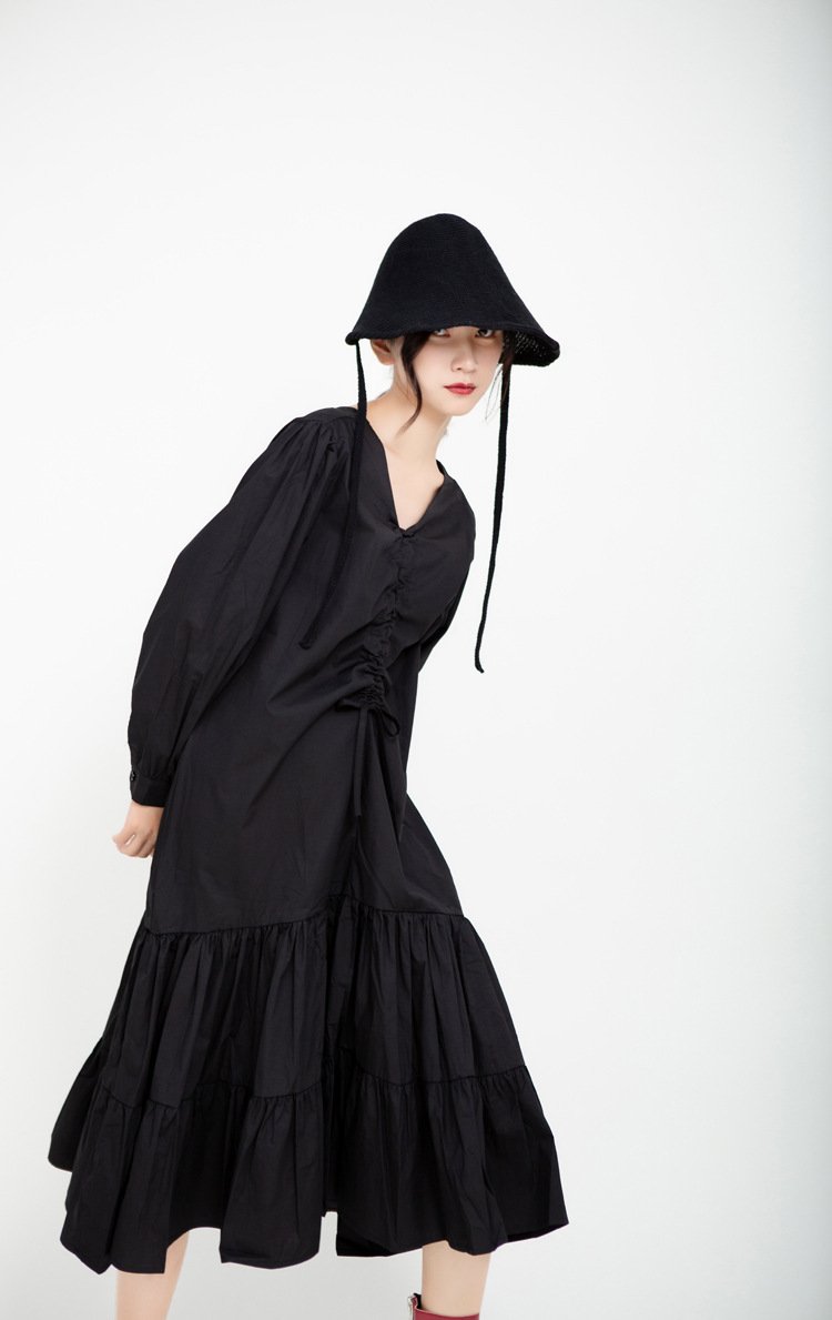 Drawstring Women Fall Midi Length Dresses
