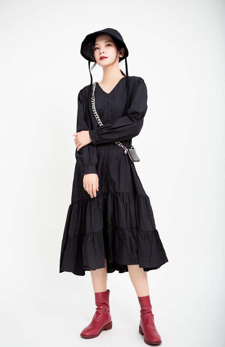 Drawstring Women Fall Midi Length Dresses