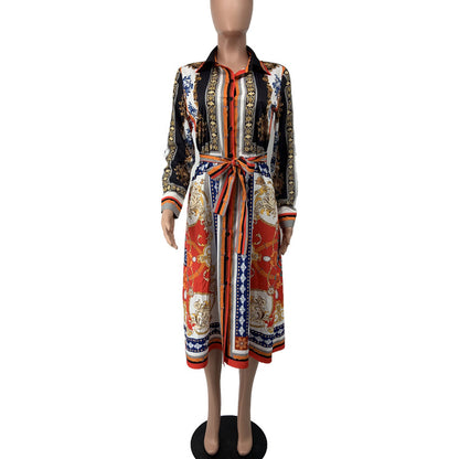 Vintage Floral Print Long Sleeves Shirts Dresses