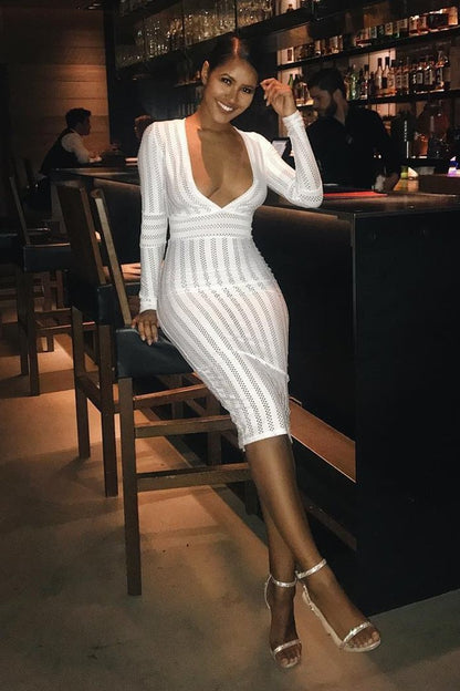 Sexy Long Sleeves V Neck Dresses-STYLEGOING