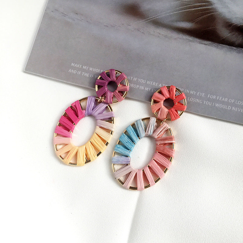 Colorful Raffia Geometry Bohemian Rings