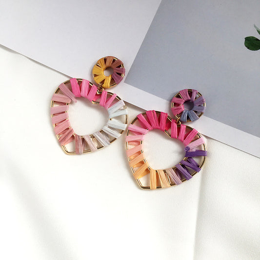 Colorful Raffia Geometry Bohemian Rings