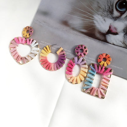 Colorful Raffia Geometry Bohemian Rings