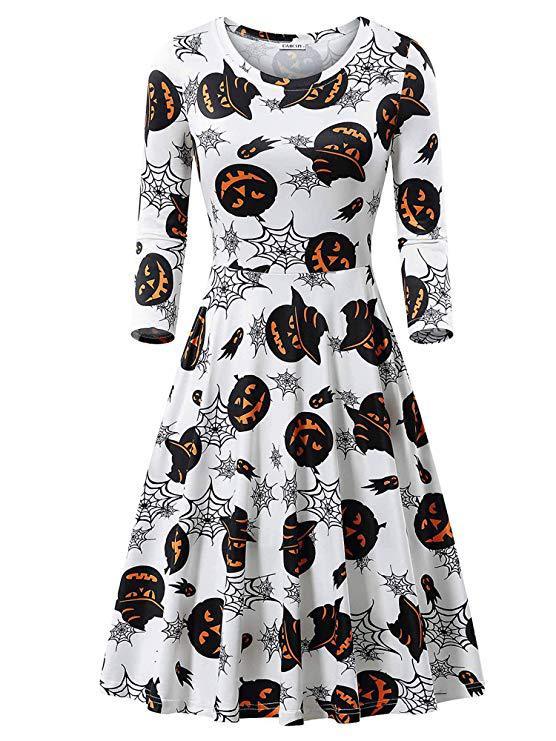 Halloween Pumpkin Long Sleeves Dresses-STYLEGOING