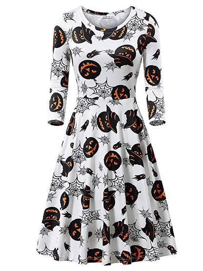 Halloween Pumpkin Long Sleeves Dresses-STYLEGOING