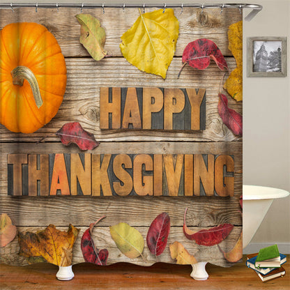 Happy Thanksgiving Pumpkin Print Fabric Shower Curtains-STYLEGOING