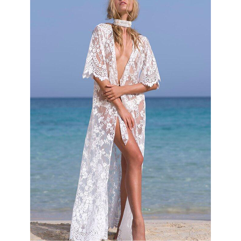 White Lace See-Through Cover-Ups-STYLEGOING