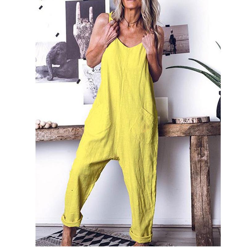 Women Linen High Waist Leisute Jumpsuits-STYLEGOING