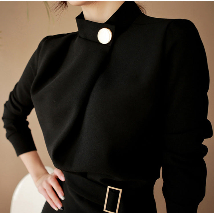 Elegant Office Lady High Neck Long Sleeves Dresses