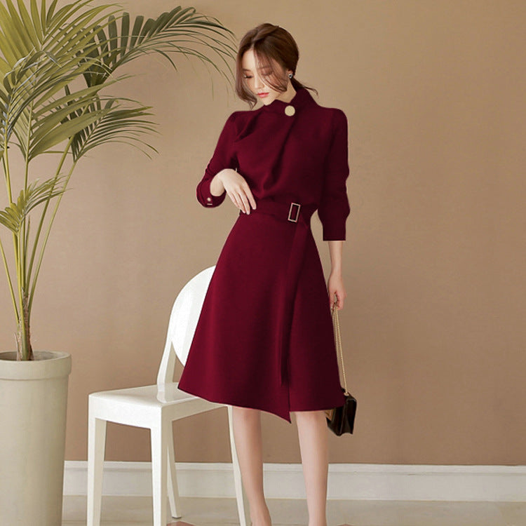Elegant Office Lady High Neck Long Sleeves Dresses