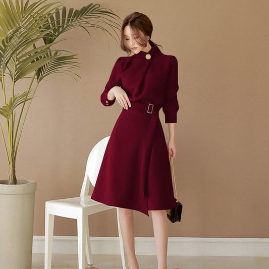 Elegant Office Lady High Neck Long Sleeves Dresses