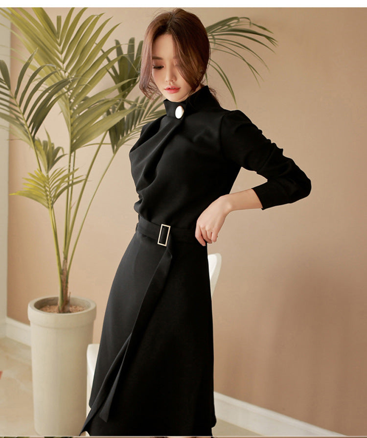 Elegant Office Lady High Neck Long Sleeves Dresses