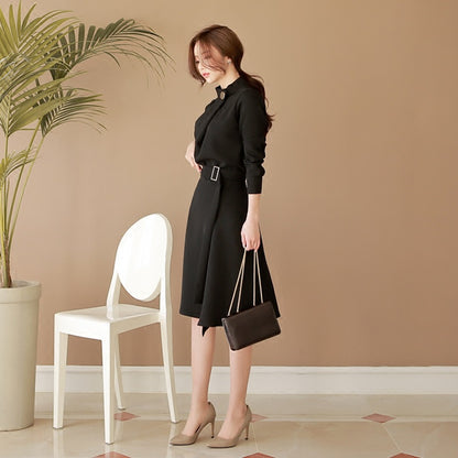 Elegant Office Lady High Neck Long Sleeves Dresses