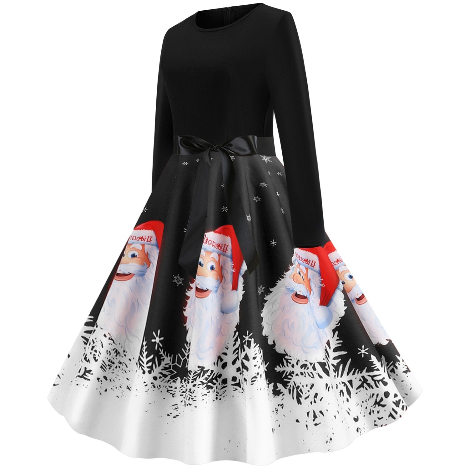 Vintage Merry Christmas Round Neck Long Sleeves Dresses-STYLEGOING