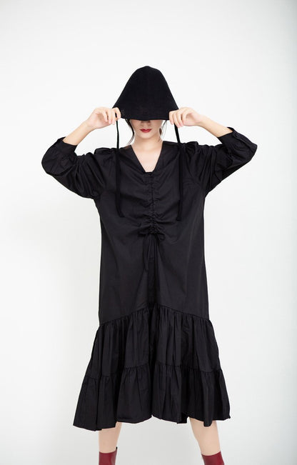 Drawstring Women Fall Midi Length Dresses