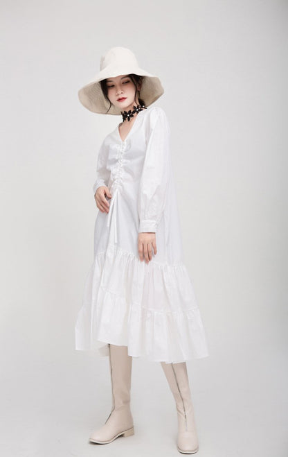 Drawstring Women Fall Midi Length Dresses