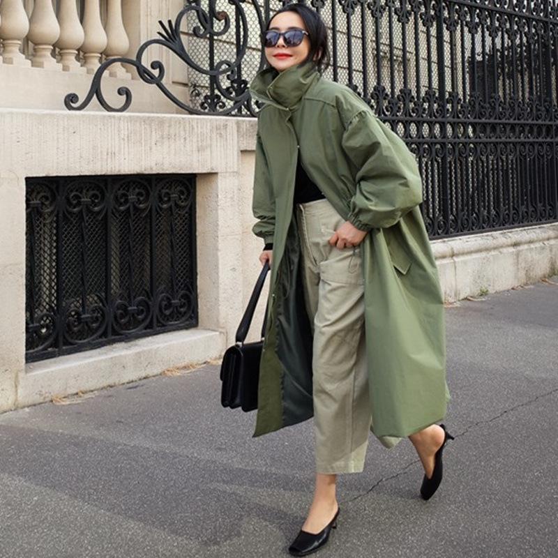 Women High Neck Fall Long Overcoat-STYLEGOING