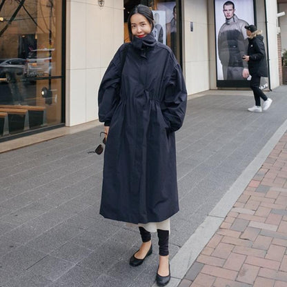 Women High Neck Fall Long Overcoat-STYLEGOING