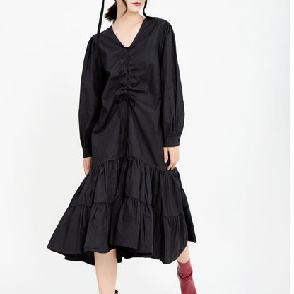 Drawstring Women Fall Midi Length Dresses
