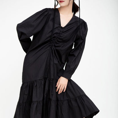 Drawstring Women Fall Midi Length Dresses