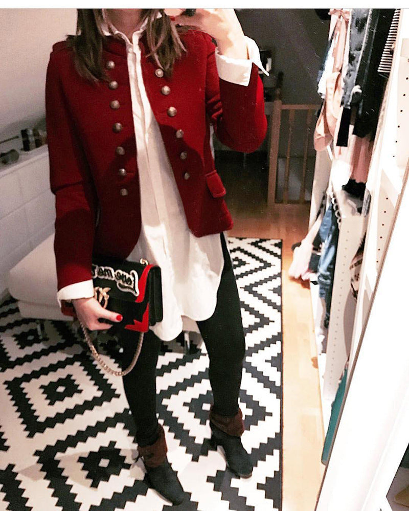 Women Button Woolen Blazer Overcoat