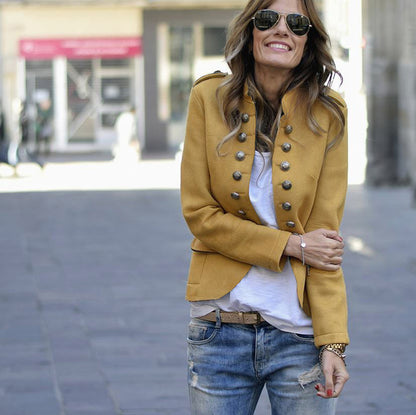 Women Button Woolen Blazer Overcoat