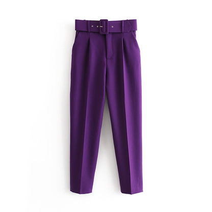 Women High Waist Casual Cropped Pants