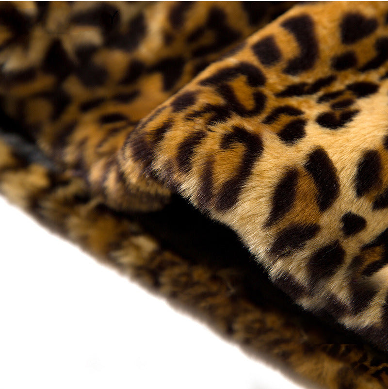 Women Leopard Design Winter Artifical Fur Overcoat
