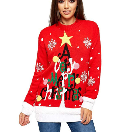 Casual Letter Print Christmas Pullover Knitted Sweaters