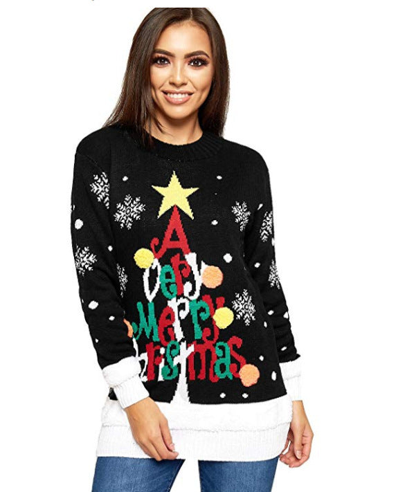 Casual Letter Print Christmas Pullover Knitted Sweaters