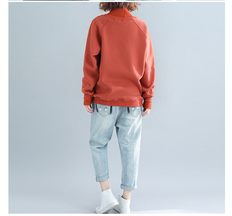 Women High Neck Velvet Plus Sizes Hoodies