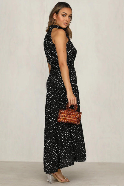 Summer Sleeveless High Neck Ruffled Long Dresses-STYLEGOING