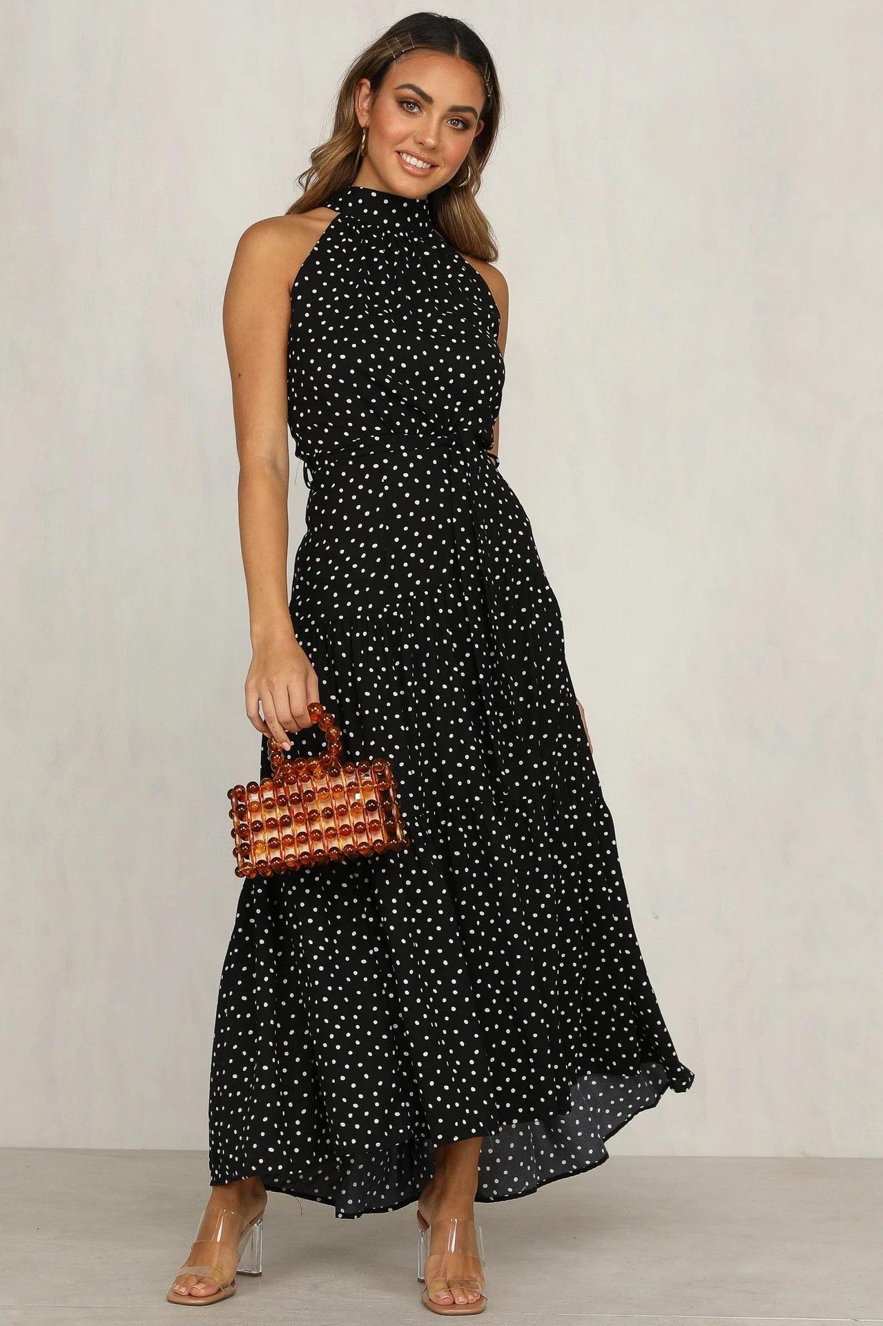 Summer Sleeveless High Neck Ruffled Long Dresses-STYLEGOING