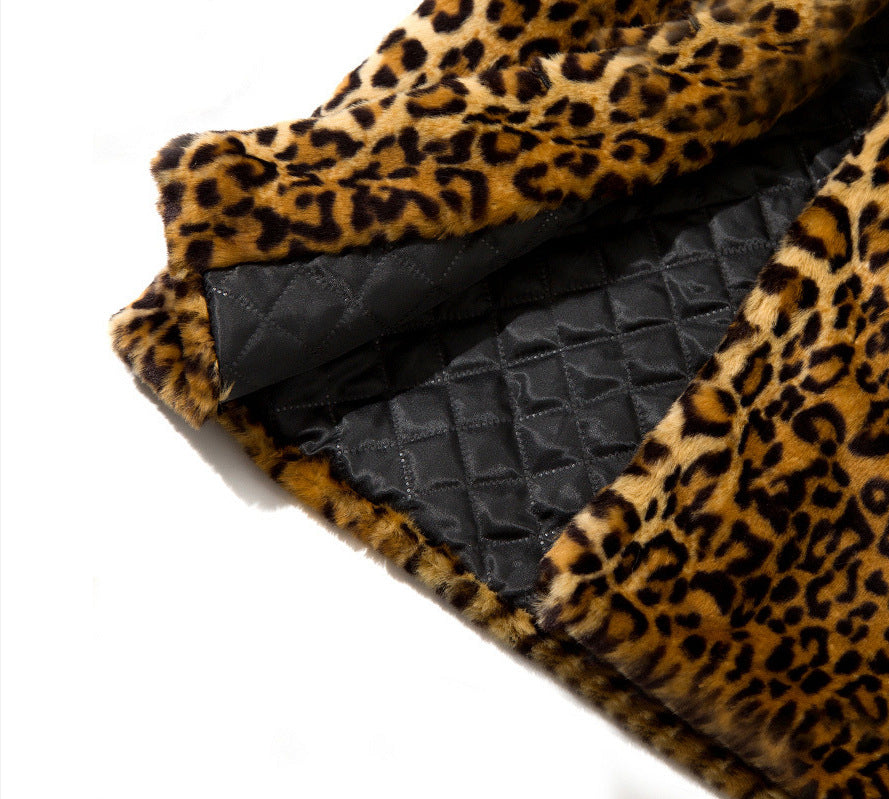 Women Leopard Design Winter Artifical Fur Overcoat