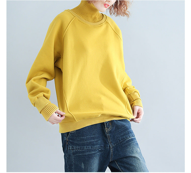 Women High Neck Velvet Plus Sizes Hoodies