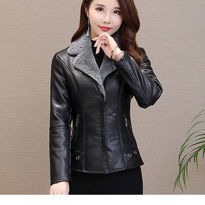 Winter Warm Pu Leather Velvet Short Jackets for Women