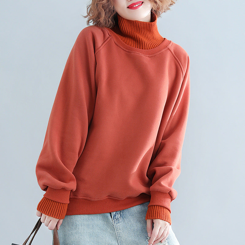 Women High Neck Velvet Plus Sizes Hoodies