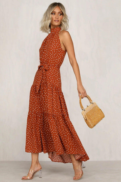Summer Sleeveless High Neck Ruffled Long Dresses-STYLEGOING