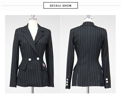 Fashion Black Striped Office Lady Outfits Sets