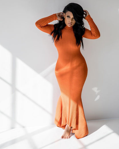 Sexy High Neck Long Knitted Dresses
