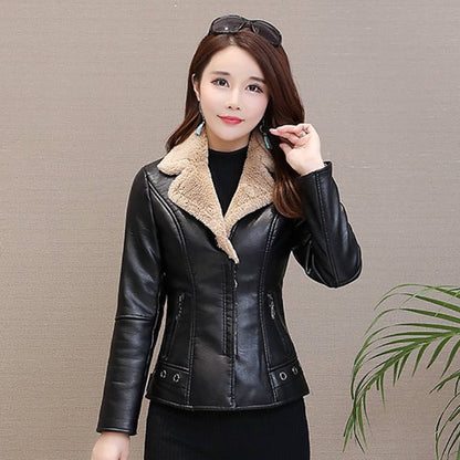 Winter Warm Pu Leather Velvet Short Jackets for Women