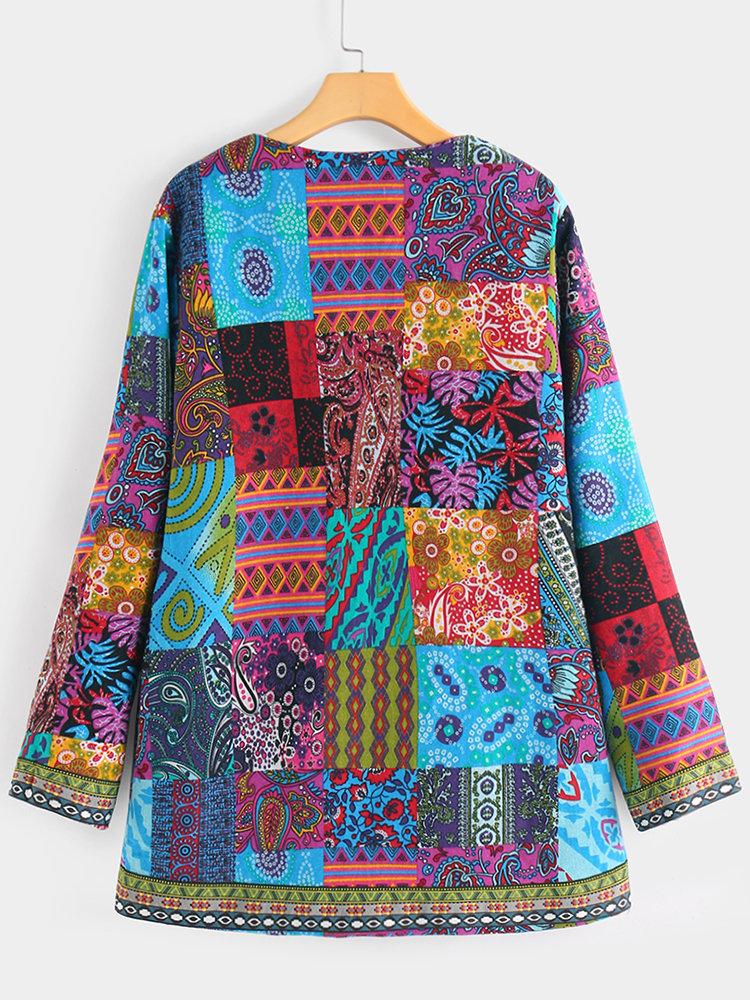 Vintage Cotton Linen Print Plus Size Women Cardigan Coat--Free Shipping at meselling99