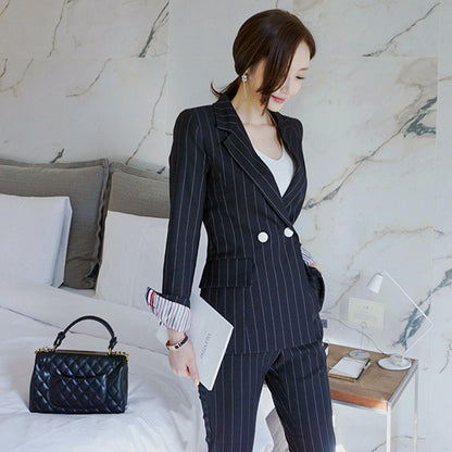 Fashion Black Striped Office Lady Outfits Sets