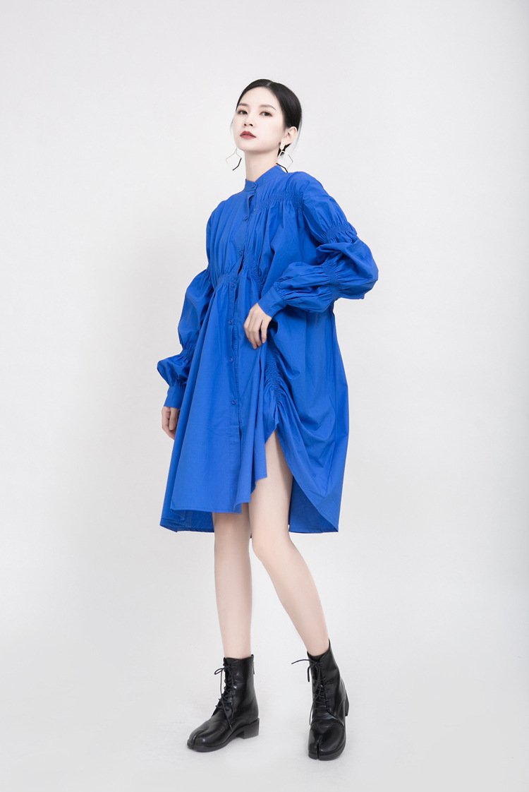 Classy Pleated Women Fall Shirt Dresses