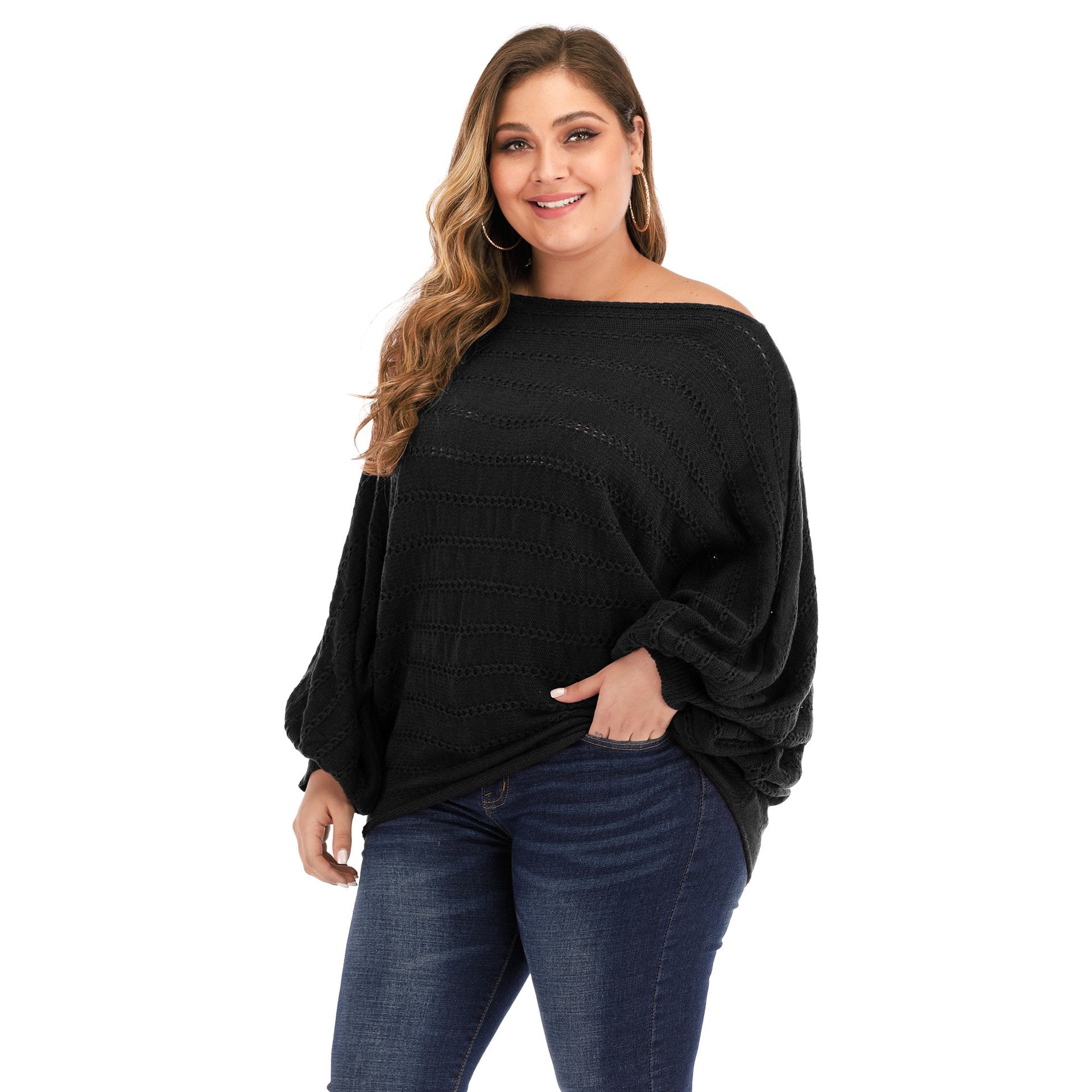 Women One Shoulder Plus Size Sweaters-STYLEGOING
