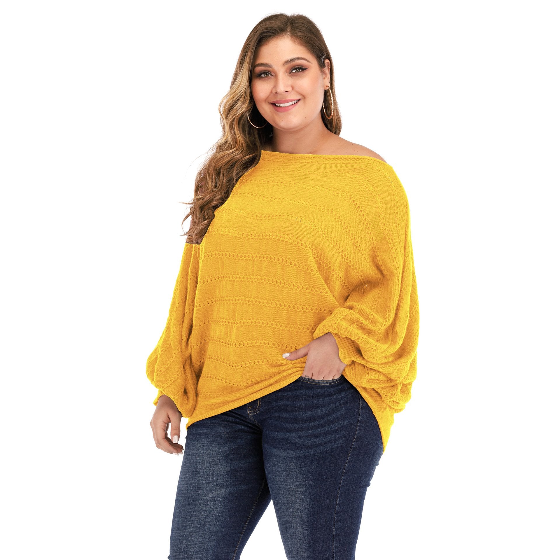 Women One Shoulder Plus Size Sweaters-STYLEGOING